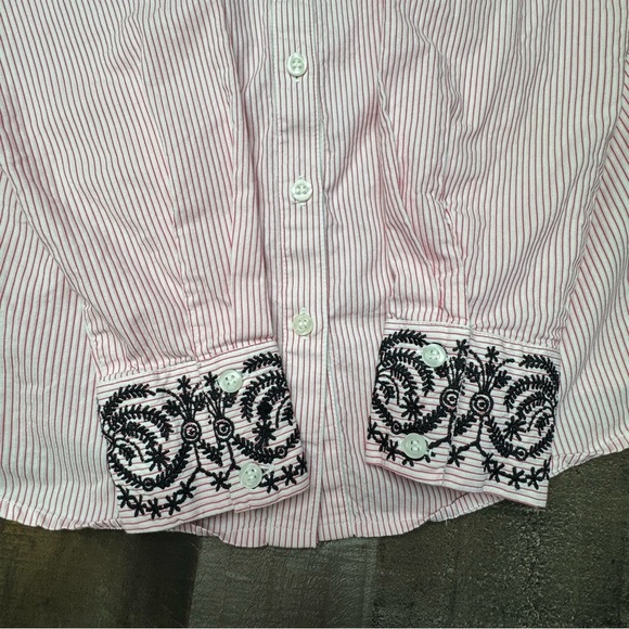 Nanette Lepore Flamingo Dream Pink Ruffled Cold Shoulser Button Down Shirt Small - Picture 3 of 11